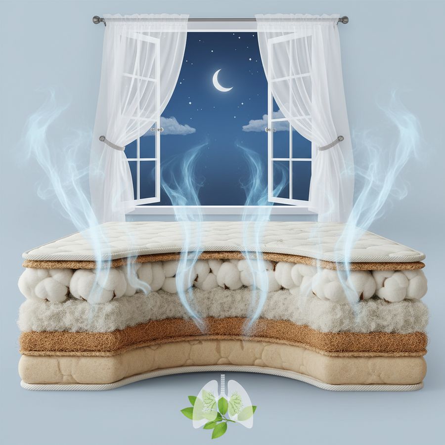 Close-up of a breathable mattress made with natural fillings