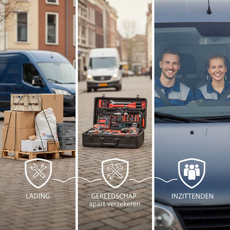 Open bestelauto met gereedschap, lading en inzittendenruimte voor zakelijke inzet